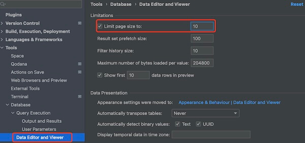 idea设置Database(数据库工具)查询条数（limit）